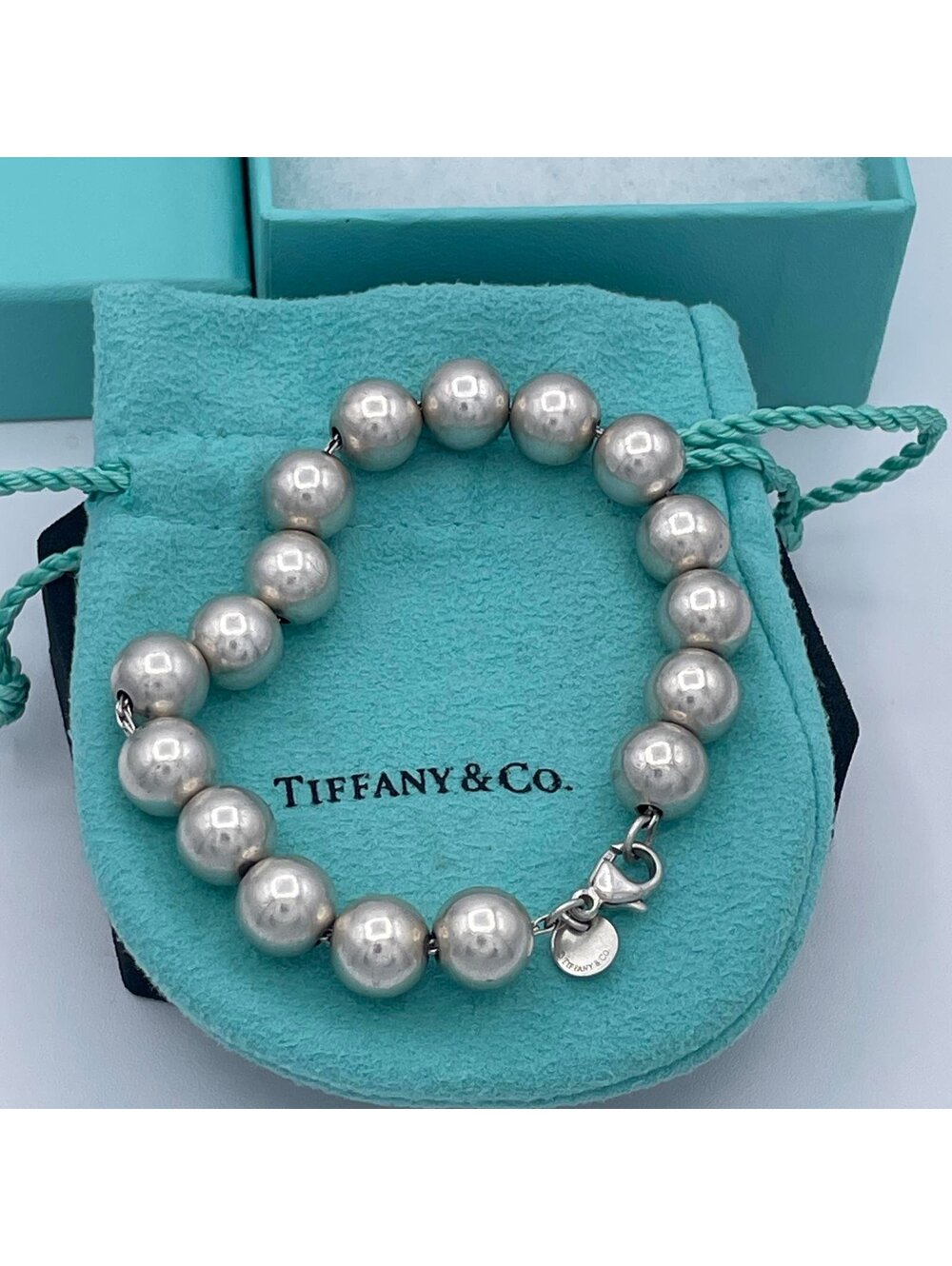 Tiffany & Co. Sterling Silver Beads Bracelet Chunky 10mm Luxury Estate Fits 6”